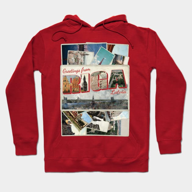 Greetings from Riga in Latvia Vintage style retro souvenir Hoodie by DesignerPropo